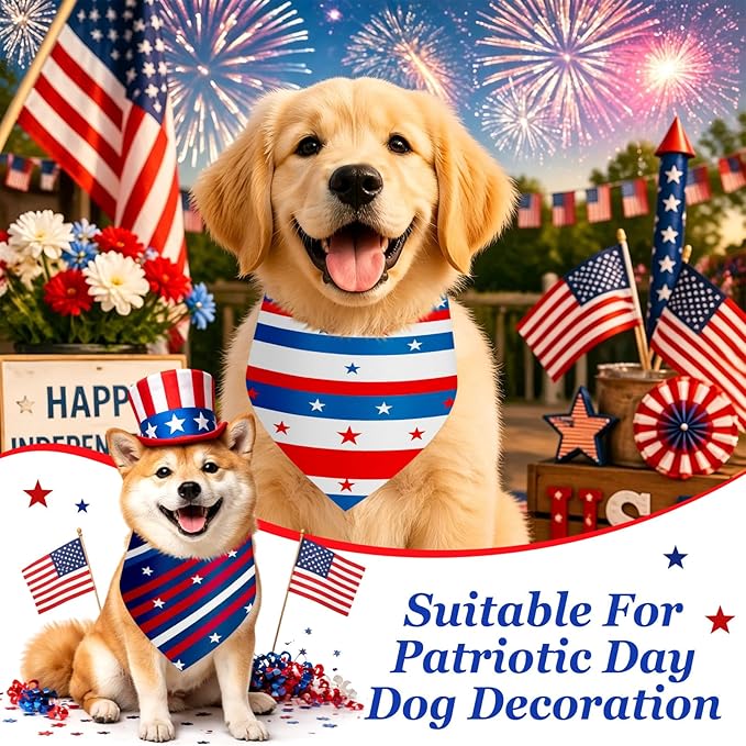 Weewooday 50 Pcs 4th of July Dog Bandanas Bulk for Patriotic American Striped Star Red White and Blue Independence Day Flag Scarf for Small Medium Large Outfit(Striped Star, 25.6 x 17.7 x 17.7 Inch)