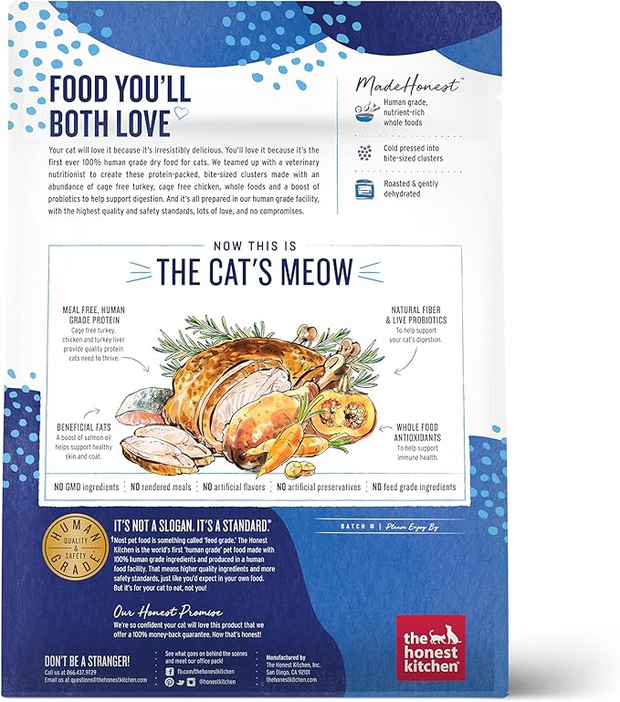 The Honest Kitchen Whole Food Clusters Grain Free Turkey & Chicken Dry Cat Food, 1 lb Trial Pouch (Pack of 2)