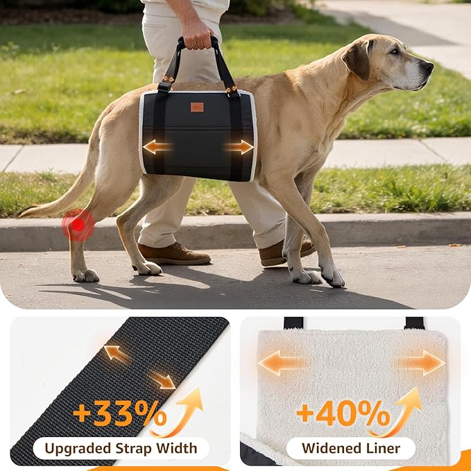 Adjustable Dog Lift Harness Dog Sling for Large Dogs Hind Leg Support Soft Lift Support and Rehab Harness for Weak Rear Legs, Helps Senior, Injured, Disabled, After ACL Surgery Dogs (Black, XX-Large)