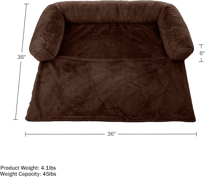 PETMAKER Couch Cover for Dogs Washable - 36x36in Plush Dog Couch Cover Protector for Medium Pets - Washable Pet Furniture Protector with Foam Bolster and Non-Slip Bottom - Puppy Essentials (Brown)