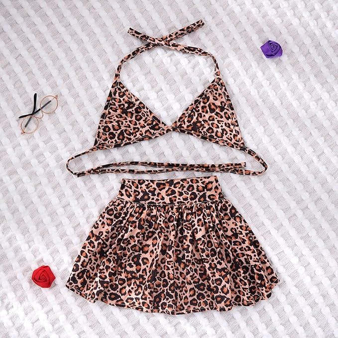Junchl Small Dog Bikini,Summer Pet Swimsuit Puppy Bathing Dress Beach Clothes, Hawaiian Party Pet Costume Outfit for Puppy Cat Kitten Leopard M