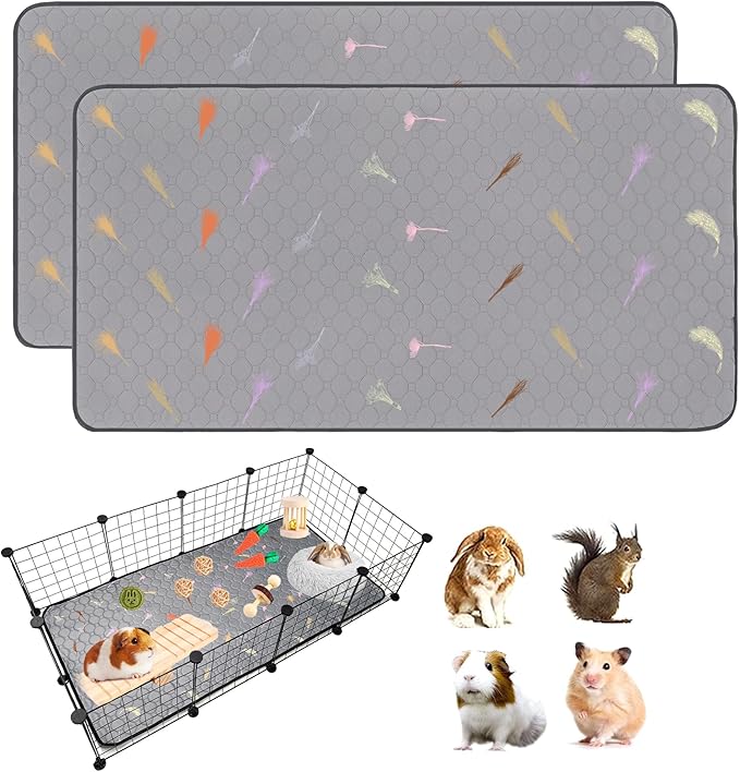 2Pcs Guinea Pig Cage Liners,Guinea Pig Fleece Cage Liners24''X48'' Super Absorbent Washable Pee Pads Reusable for Rabbit Hamster Chinchilla