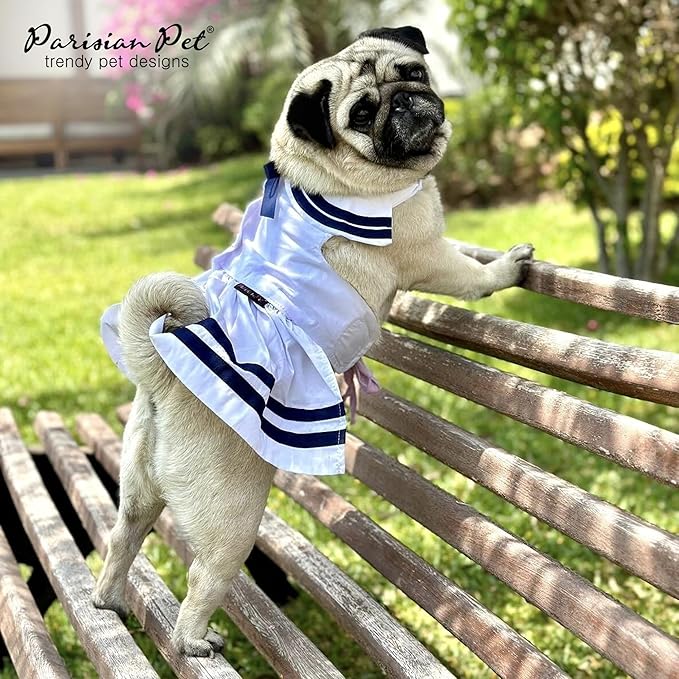 Parisian Pet Sailor Dog Dress - 100% Cotton Summer Clothes for Large Dogs Girl - Nautical Pet Apparel - Stylish Dog Outfit - Lightweight and Breathable Puppy Clothes - Cute Dresses for Dogs