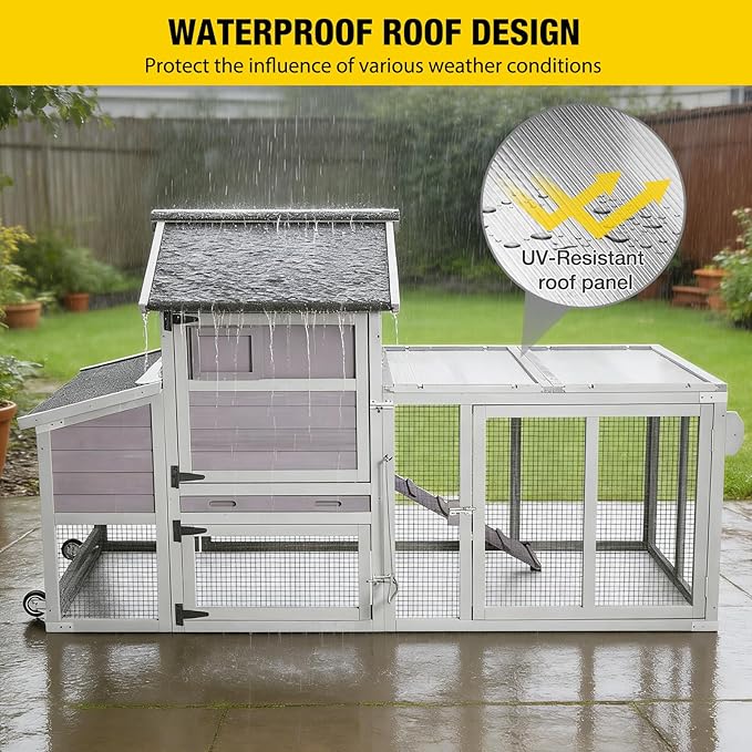 Large Chicken Coop for 2-4 Chickens, Wooden Poultry Hen House with Nesting Box & Perch, Weatherproof Outdoor Chicken Tractor with Wheels