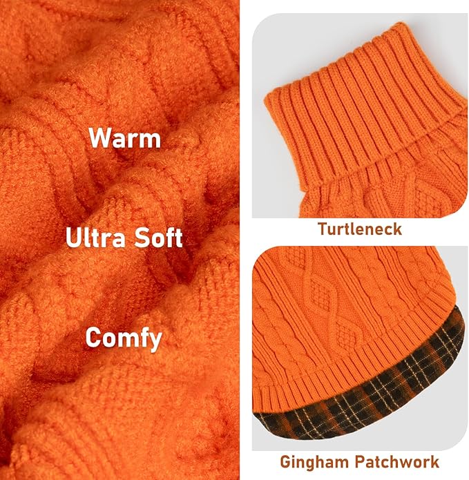 KYEESE Dog Sweater Soft Pullover Dog Sweaters for Small Dogs Girl Stretchy Knitwear Cat Clothes Comfy Pet Coat for Fall Winter Cold Weather Warm Turtleneck Small Dogs Sweater with Gingham Patchwork