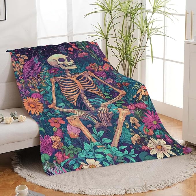 Skull Throw Blanket Skeleton Stuff Gifts for Kids Girls Boys Adults Women Man Soft Cozy Warm Plush Fluffy Fuzzy Fleece Blanket Decor 60''X80''