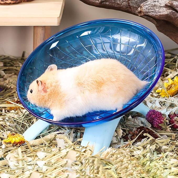 Hamster Flying Saucer Silent Running Wheel, 7 Inch, Suitable for Guinea Pigs, Hamsters, Hedgehogs and Other Small Animals to Ensure Safe Exercise（Blue）
