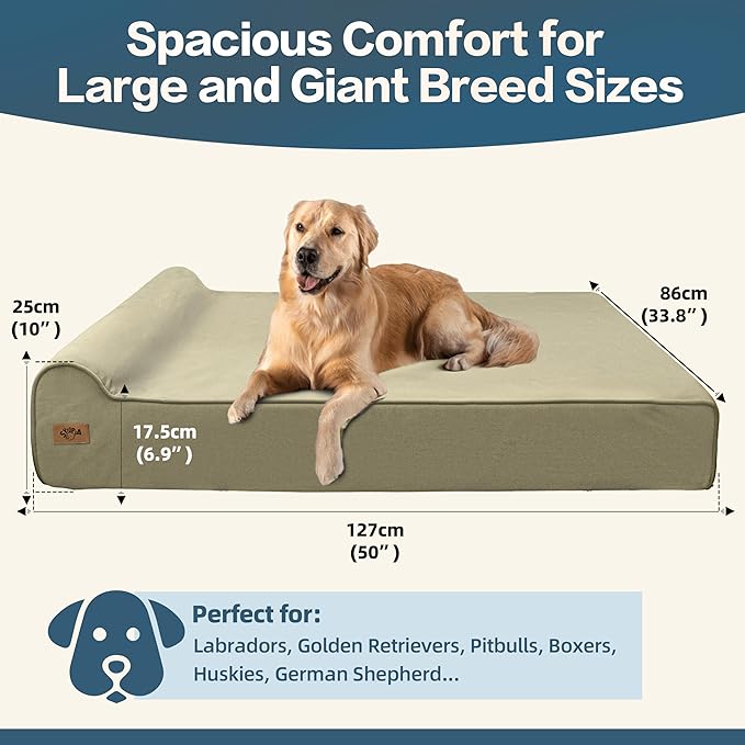 Sytopia XXL 35D Memory Foam Dog Bed for Extra Large Dogs – 7" Thick Orthopedic Pet Couch for Seniors and Big Breeds up to 150 Pounds, with Water-Resistant Liner & Washable Cover – Beige