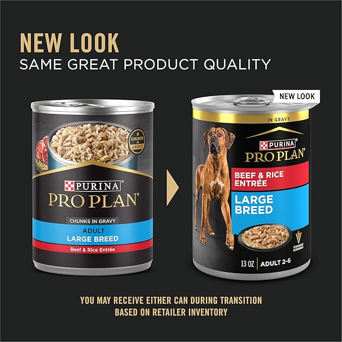 Purina Pro Plan Gravy Wet Dog Food for Large Dogs, Large Breed, Beef and Rice Entrée - (Pack of 12) 13 oz. Cans