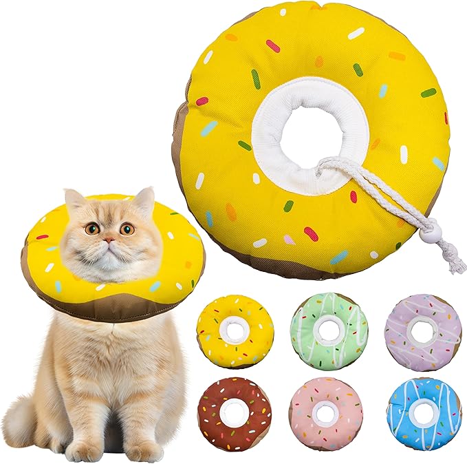 Seyezo Cat Cone Collar Soft, Adjustable Cat Recovery Collars Kitten Cones to Stop Licking, Cute Donut Collar After Surgery, Cats Neck Pillow Cone Elizabethan Cones of Shame (Waterproof Yellow, Medium)