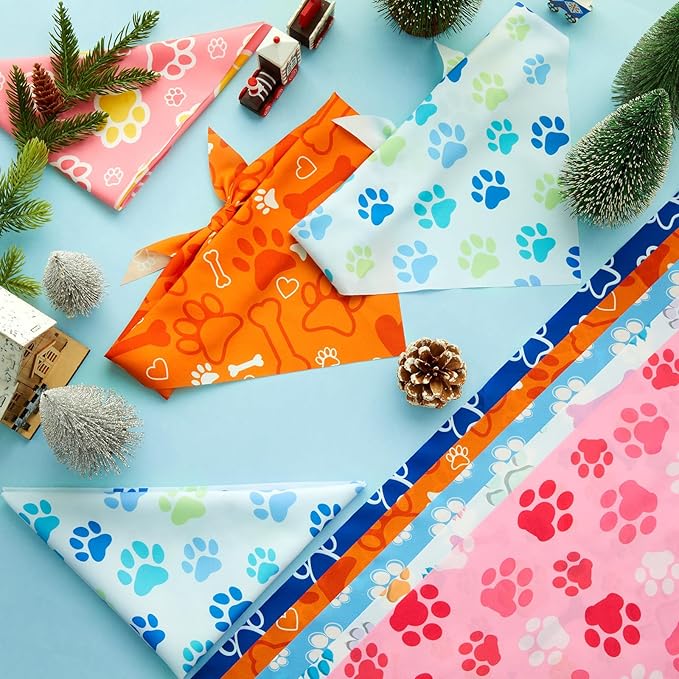 Weewooday 50 Pcs Paw Print Dog Bandanas Bulk Dog Bandanas for Dogs Soft Bibs Adjustable Triangle Bandana for Small Medium Large Costume(paw Pattern, 31.5 x 21.7 X21.7 Inch)