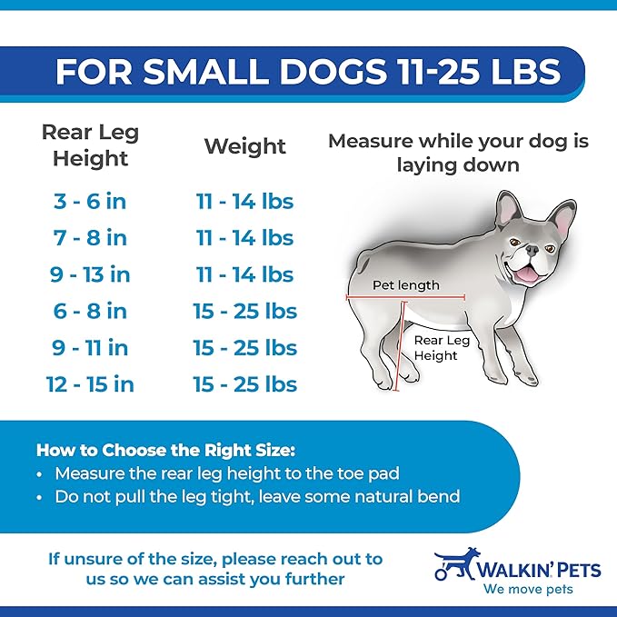 Walkin' Wheels Small Dog Wheelchair, Lightweight Dog Wheelchair for Back Legs, 15-25 lbs, for 12-15 inches Leg Height - Blue