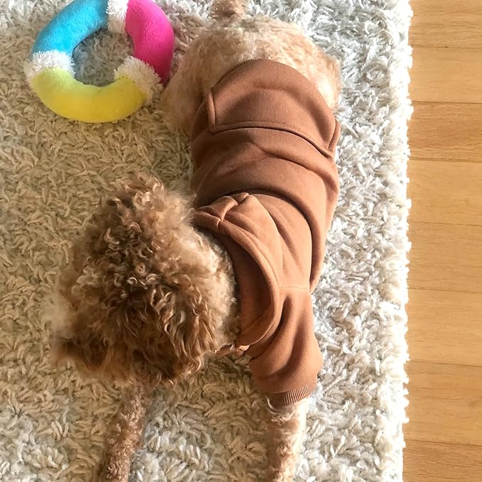 Jecikelon Winter Dog Hoodie Sweatshirts with Pockets Warm Dog Clothes for Small Dogs Chihuahua Coat Clothing Puppy Cat Custume (Coffee, X-Small)