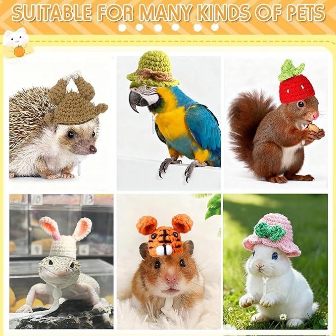 12 Pcs Hamster Hats Mini Party Hats for Small Animals, Cute Hand Knitted Tiny Hats for Snakes Lizards Bearded Dragon Guinea Pig Easter Bunny Reptile Pets Clothes Party Costume Accessories