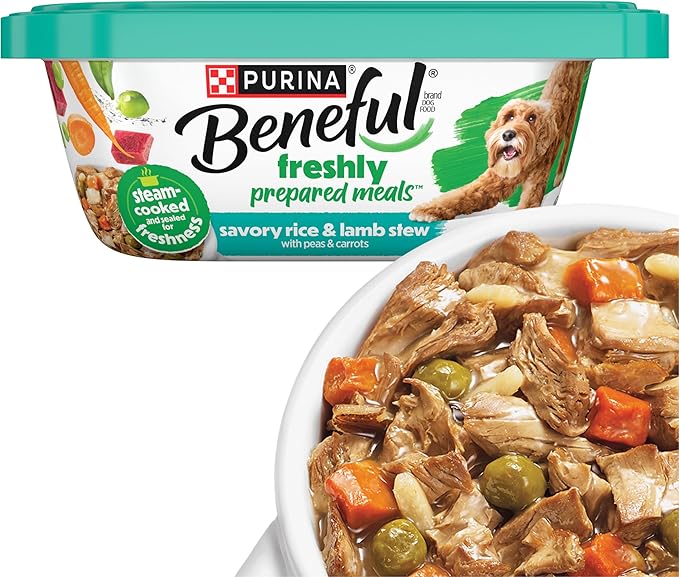 Purina Beneful Wet Dog Food Freshly Prepared Meals Savory Rice and Lamb Stew with Peas and Carrots - (Pack of 8) 10 oz. Tubs