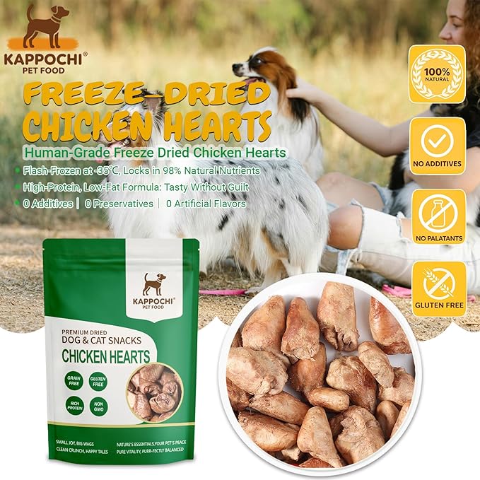 Freeze-Dried Chicken Hearts Dog Treats, 1.76oz(50.0g), 100% Single Ingredient, High Protein Training Treats, Natural & Raw, No Additives, Grain Free, Gluten Free