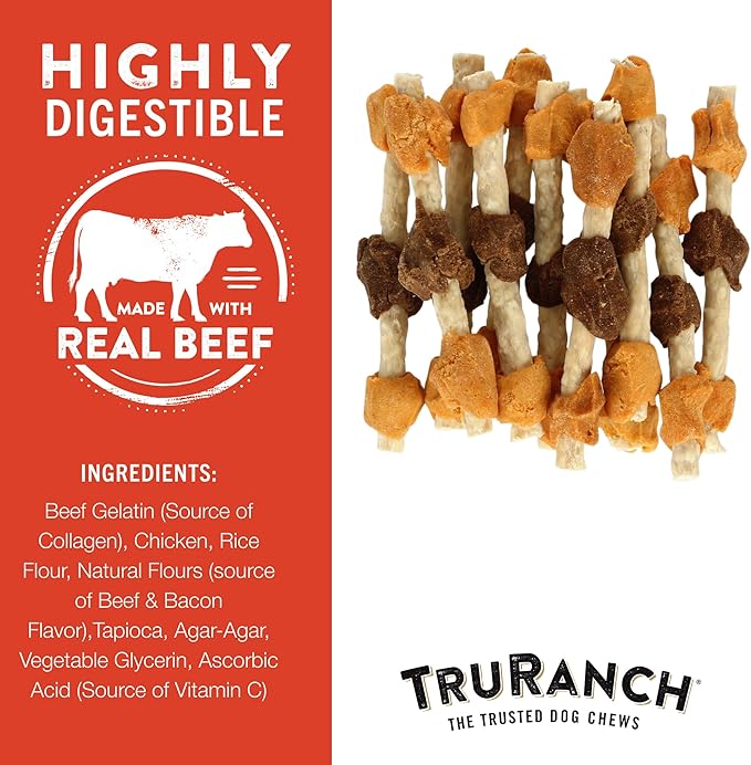 TRURANCH 5" BBQ Collagen Skewers - Collagen Dog Chews - Long Lasting Healthy Joint Support - Rawhide Alternative - Skin & Coat Health, Value Pack, 3 Bags, 45 Count