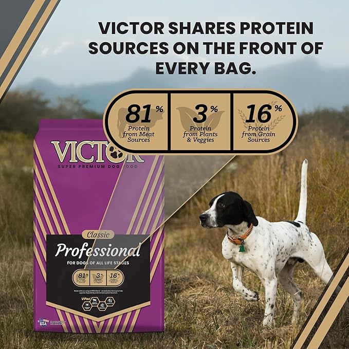VICTOR Super Premium Dog Food – Professional Dry Dog Food – Super Premium Kibble with 26% Protein – Gluten-Free with Beef, Chicken & Pork Meals – for High Energy and Active Dogs & Puppies, 40lbs