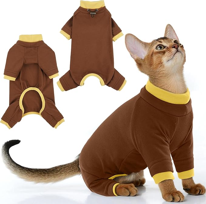 PUMYPOREITY Cat Hair Sticky Shirt – Breathable & Lightweight, Reduces Shedding Fur Pajamas, Prevents Licking Wounds After Surgery, Brown, L