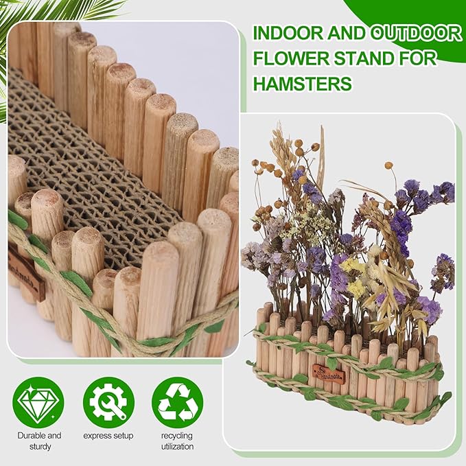Hamster Cage Sprays Flower Foraging Holder - Natural Wood Feeding Stand, Small Pet Habitat Accessories for Hamsters Mouse Guinea Pig Dwarf Gerbils Syrian Mice (Leaf - Rectangle)