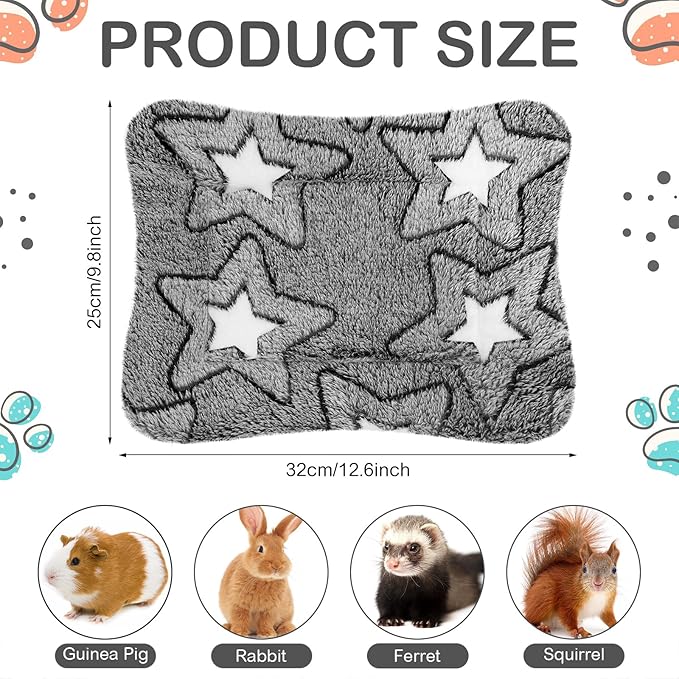 Haull 4 Pcs Waterproof Guinea Pig Bedding Guinea Pig Bed Plush Cage Liners Soft Rabbit Dog Crate Pad Cat Mat Reversible Cozy Animal Pee Pad Hamster Bunny Mat Accessory(Double Star,13 x 10 Inch)