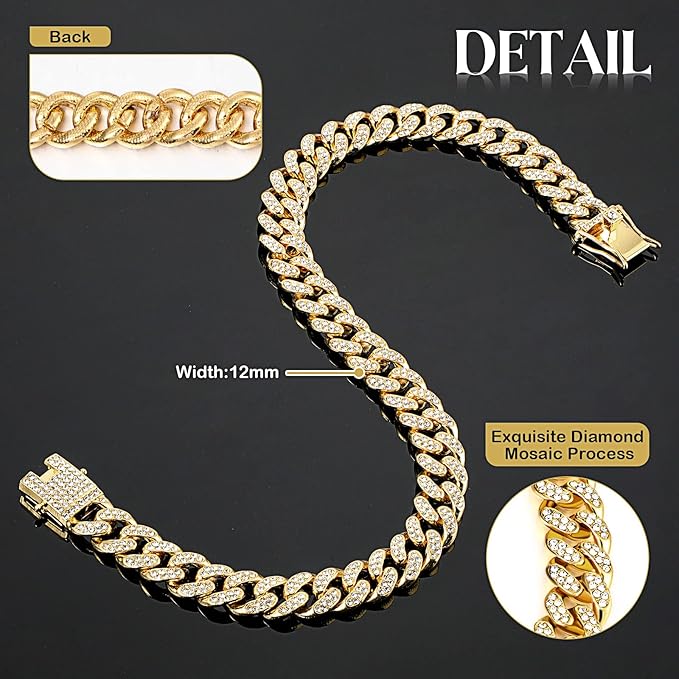Tallew Gold Dog Chain Diamond Collar Walking Metal Chain Necklace with Secure Buckle Pet Cuban Style Collar Jewelry Accessories for Small Medium Large Dog Cats (10 inch)