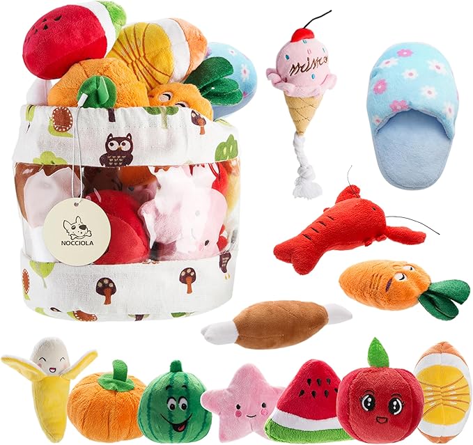 Nocciola Dog Squeaky Toys, Plush Small Dog Toys for Dogs, Stuffed with Squeakers,12 pcs Puppy Toys with a Carrying Bag for Small Medium Size