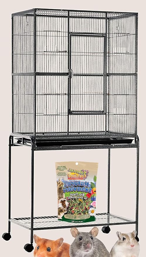 64" Extra Large Wrought Iron Chewproof 4-Levels Tight 1/2-inch Bar Spacing Ferret Squirrel Chinchilla Sugar Glider Rats Mice Cage with Detachable Rolling Stand