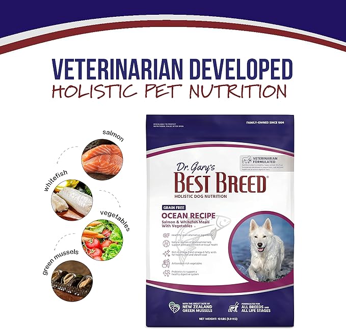 Dr. Gary's Best Breed Grain Free Ocean Recipe Slow-Cooked in USA, Natural Dry Dog Food for All Breeds and Sizes, 26lbs.
