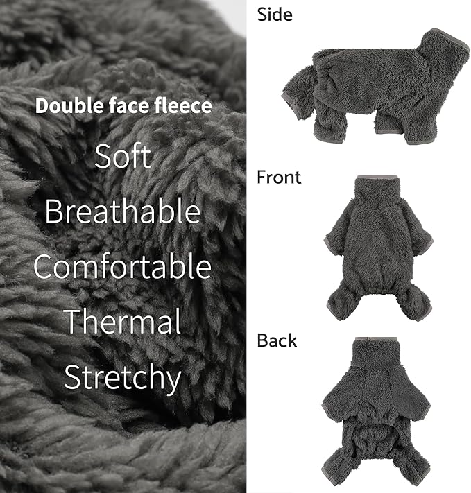 Fitwarm Dog Fleece Pajamas, Dog Winter Clothes for Small Dogs Boy Girl, Pet Jumpsuit, Doggy Onesie with Feet, Dark Grey, Large