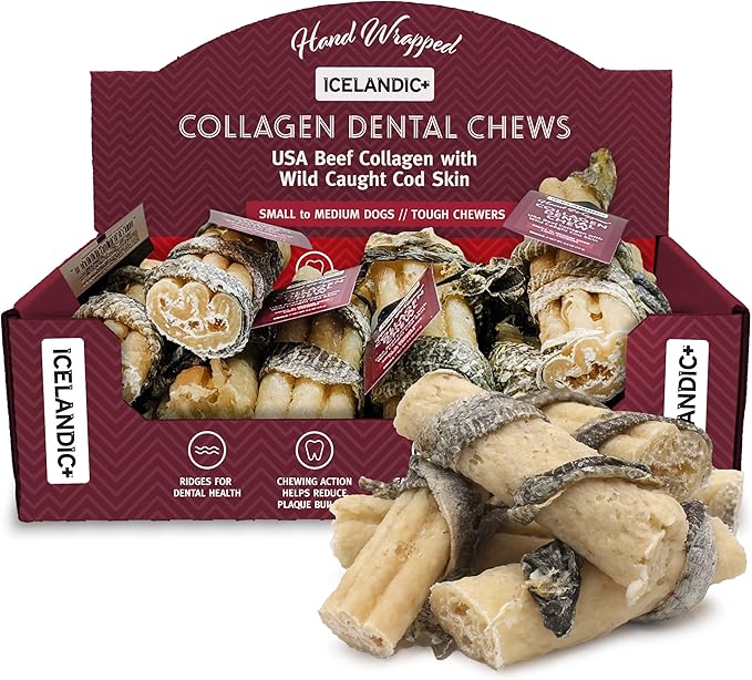 Icelandic+ Beef Collagen Dental Chew Stick Wrapped with Fish 4" Dog Treat (Pack of 2)