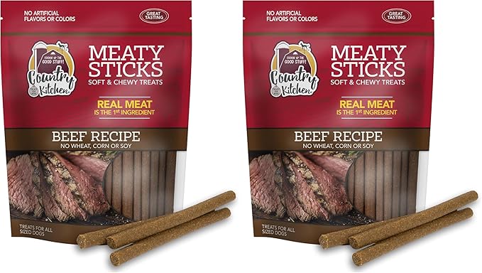 Country Kitchen Beef Meaty Sticks Soft Chew Dog Treats, Great Tasting, Made with Real Beef, 25 oz (Pack of 2)