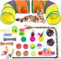Retro Shaw 33Pcs Cat Toys, Large Cat Tunnels with Toys, Interactive Kitten Toys for Indoor Cats Kitty, Collapsible Cat Tube Tent Feather Wand Teaser Bell Fuzzy Ball Crinkly Springs Mouse
