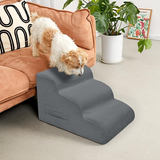 Mesa Lemon Dog Stairs & Steps for High Beds, 3 Steps High Density Foam Waterproof Dog Ramp for Small Dogs and Cats, Pet Stairs with Removable Washable Cover for Bed, Couch, Sofa and Car (H:16")