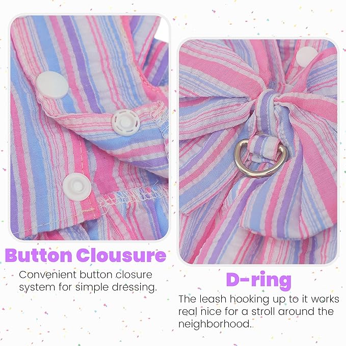 Dog Dresses for Small Dogs Girl, Princess Puppy Dress with D-Ring, Cross-Back Design, Breathable Pet Dog Clothes for Summer Outfit (Purple, X-Small)