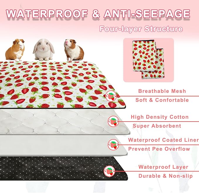 2 Pack Guinea Pig Cage Liners, Waterproof Reusable Guinea Pig Cage Liners,Waterproof Super Absorbent Pee Pads for Small Animals,48x72 inch 2pack