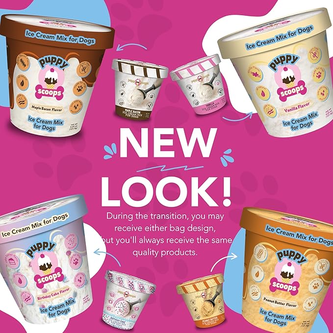 Puppy Scoops Dog Ice Cream Mix (Peanut Butter Flavor), 4.65 oz - Just Add Water and Freeze at Home, Powder Mix with Ice Cream Cup and Reusable Lid - Made in USA