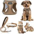 GAMUDA Small Pet Harness Collar and Leash Set, Step in No Chock No Pull Linen Fabric Soft Mesh Dog Vest Harnesses Reflective for Dogs Puppy Cats Kitten Rabbit (Brown, L)