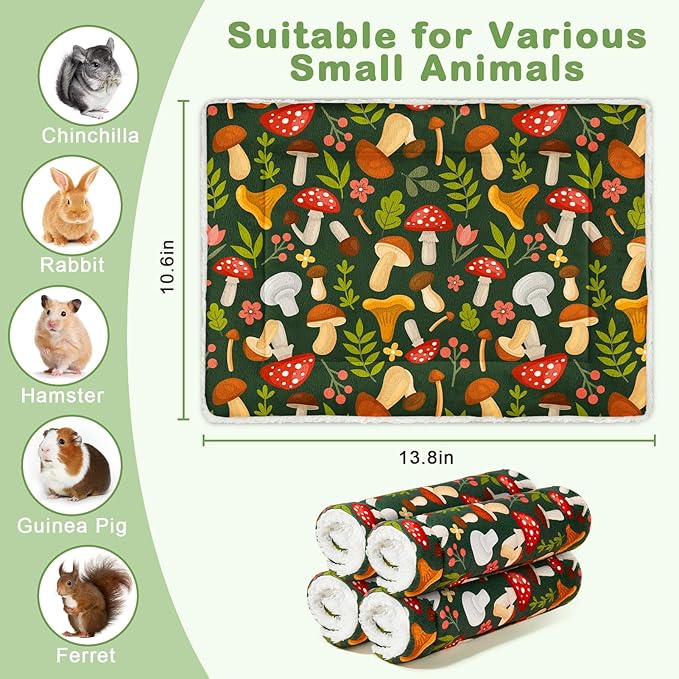 Glittme 4Pcs Bunny Bed Rabbit Bed for Indoor Cage Soft Guinea Pig Bed Fleece Mat Pad Warm Small Animal Bedding Accessories for Hamster Ferret Washable Non-Slip Rabbit Hide House Liner