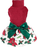 Fitwarm Christmas Poinsettia Flower Dog Turtleneck Dress, Holiday Clothes for Small Dogs Girl, Pet Festive Outfit, Red, White, X-Small