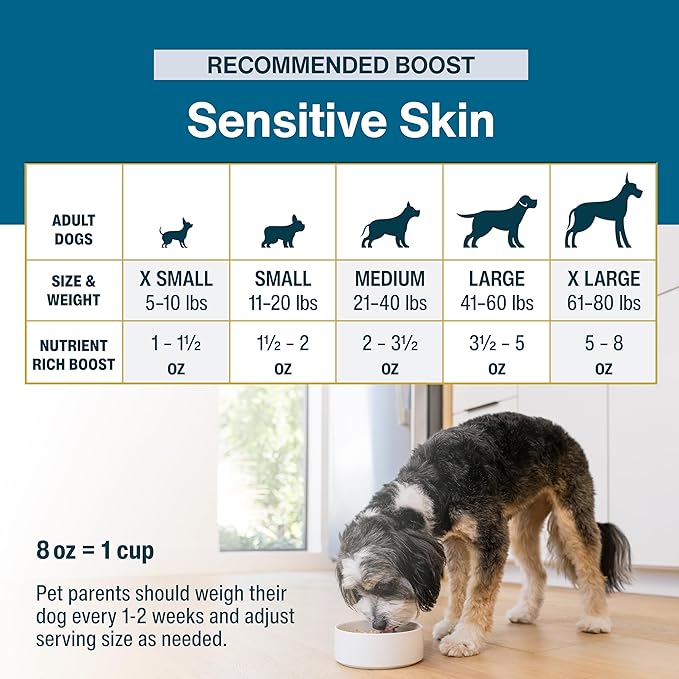 JustFoodForDogs JustFresh Boost Sensitive Skin Dog Food Toppers for Immune Support and Healthy Coat, Human-Grade Fresh Pet Meal Booster, 8 oz Pouches - 8 Pack