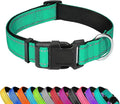 Reflective Dog Collar, Adjustable Soft Neoprene Padded Nylon Pet Collars with Buckle for Medium Dogs, Grass Green,M