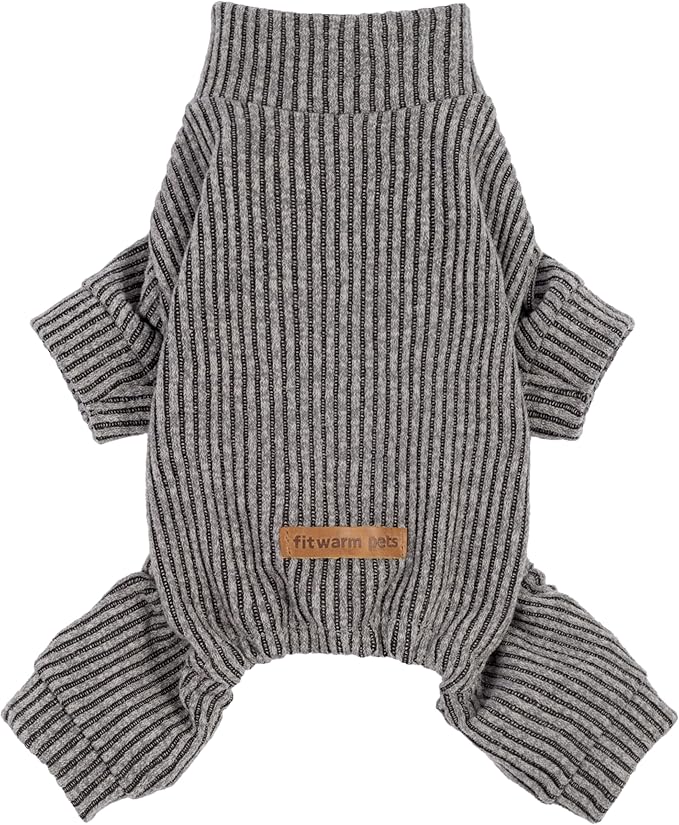 Fitwarm Mock Neck Knitted Dog Pajamas, Warm Winter Clothes for Small Dogs Boy Girl, Pet Pjs, Grey, XS