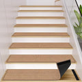 GOYLSER Peel and Sticker Jute Stair Treads Non Slip for Wooden Steps Indoor, 15 Pack Rubber Backed Stair Pads Rug, Removable Khaki Adhesive Staircase Mat Step Cover Traction, Camel