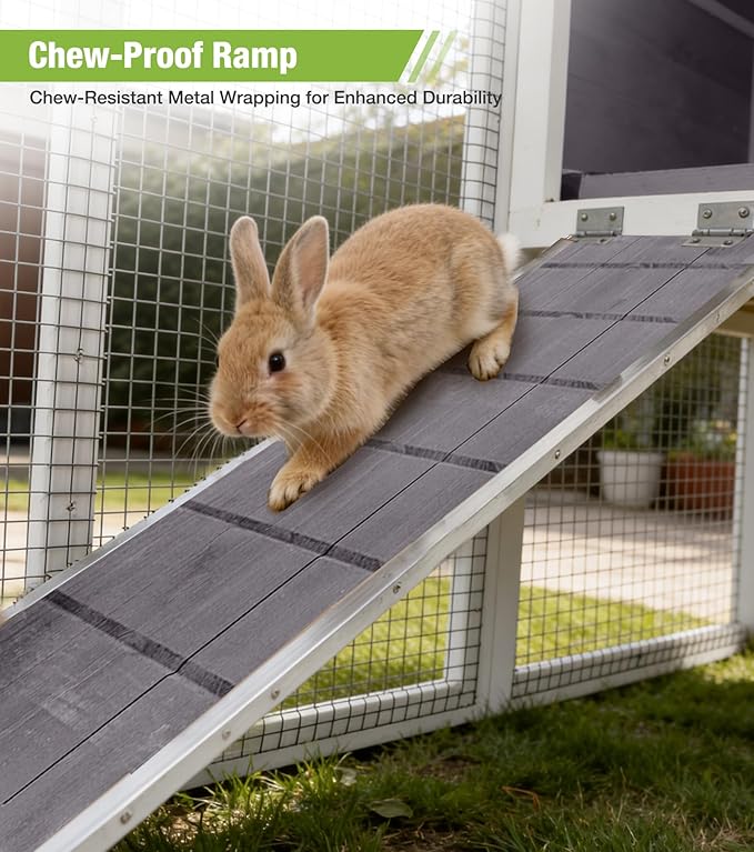 GUTINNEEN Rabbit Hutch Outdoor Rabbit Cage Indoor 51.6" L Waterproof Bunny Cage with Chew-Proof Ramp and Lockable Doors for Indoor Outdoor Use Grey