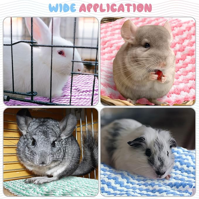 Moukeren 20Pcs Guinea Pig Fleece Bedding Blankets Bulk Washable Small Animal Fleece Cage Liners Pet Wash Cloth Sleeping Mat Cover for Hamster Chinchilla Rabbit Hedgehog(Multicolor, 12 x 12 Inch)