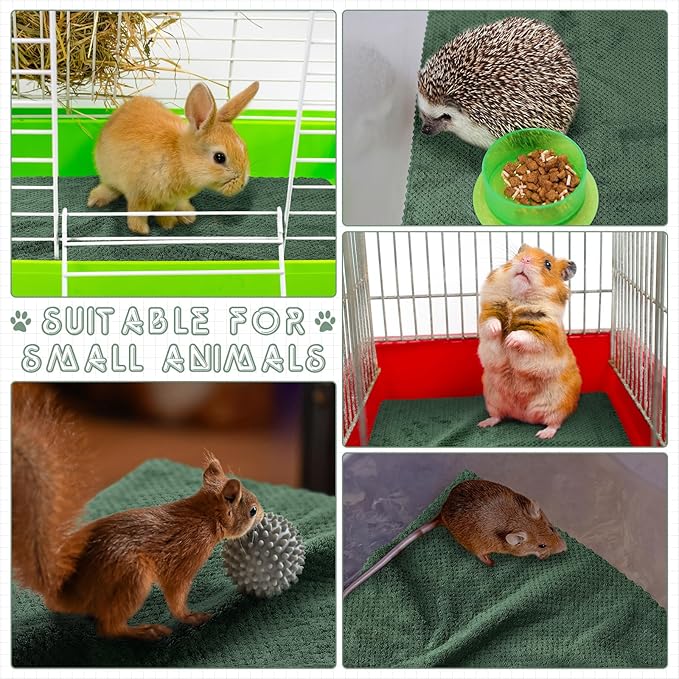 VitalCozy 10 Pcs Guinea Pig Cage Liners Washable Rat Bedding for Guinea Pigs Controlling Absorbent Waterproof Pee Pads Blanket for Rabbits Hamster Small Animal Chinchilla(Grid,18x24 Inch,Dark Green)