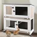 Ketive 36" L Rabbit Hutch Indoor with 4 Metal Wheels, 2-Story Wooden Bunny Hutch Outdoor Bunny Cage, 2 Deeper Pull-Out Trays, Ramp, Rabbit Cage Guinea Pig Pet House for Small Animals