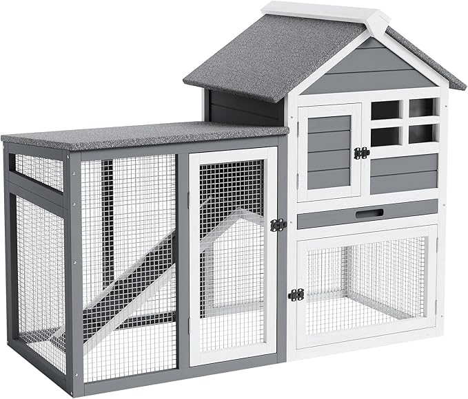 Garvee Small Chicken Coop, Rabbit Hutch with Waterproof Roof, Bunny Cage with Pull Out Tray and a Wooden Ramp, Indoor Outdoor Use