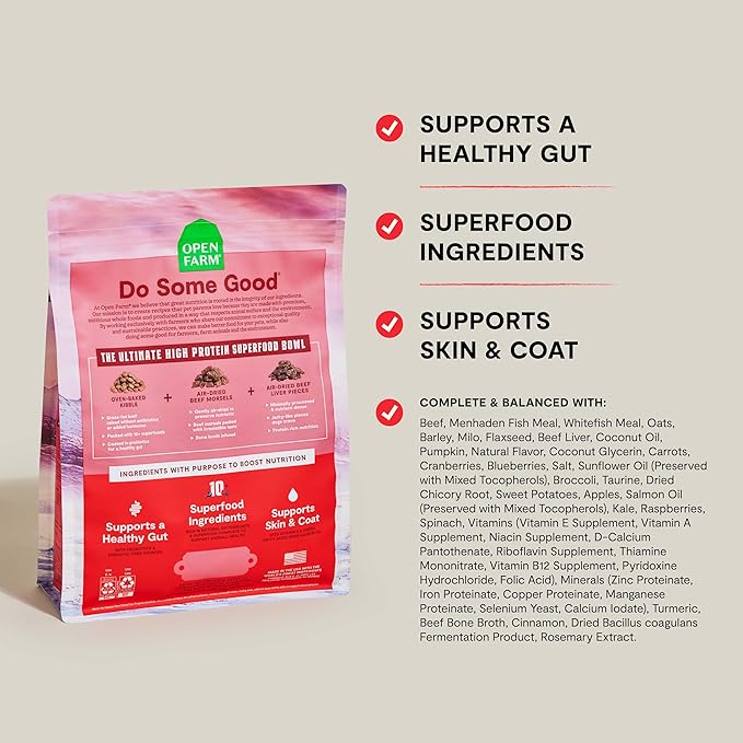Open Farm, Epic Blend High Protein Dry Dog Food, Probiotic Coated & Bone Broth Infused Kibble with Air Dried Meat & Organs, Minimally Processed & Nutrient Dense, Beef & Superfood Recipe, 3.5lb Bag